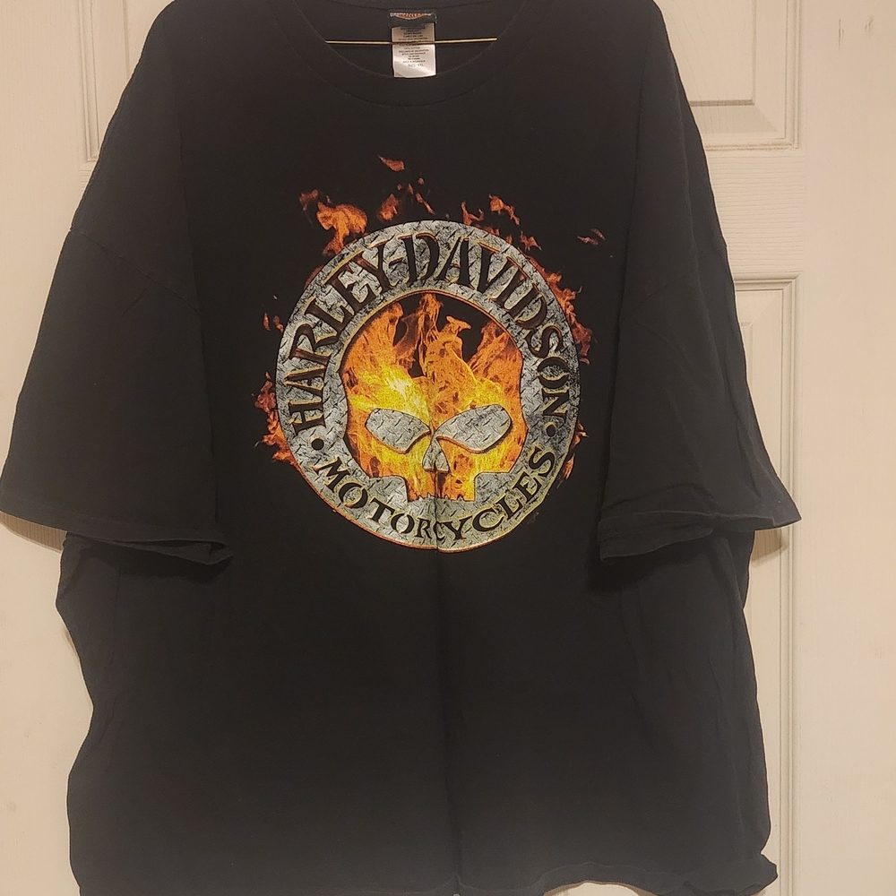 Harley-Davidson Black Tee with Fiery Skull Design